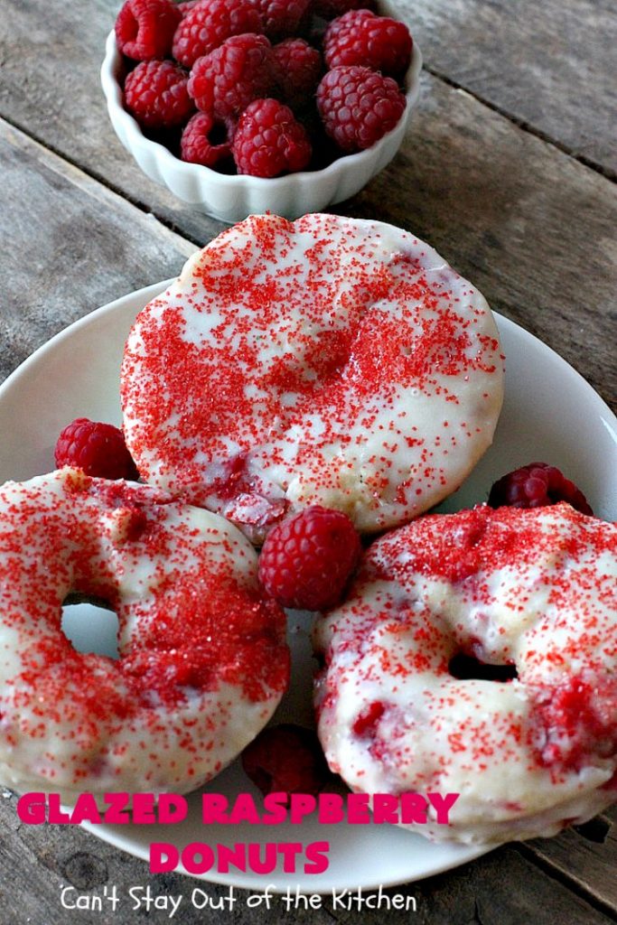 Glazed Raspberry Donuts | Can't Stay Out of the Kitchen | these heavenly #donuts are filled with fresh #Raspberries & both #vanilla & #almond extracts. The icing also includes both extracts. They will have you salivating from the first bite. Terrific for #ValentinesDayBreakfast. #Breakfast #Holiday #Raspberry #HolidayBreakfast #RaspberryDonuts #brunch #Christmas #HolidayBrunch #ChristmasBreakfast #FourthofJulyBreakfast