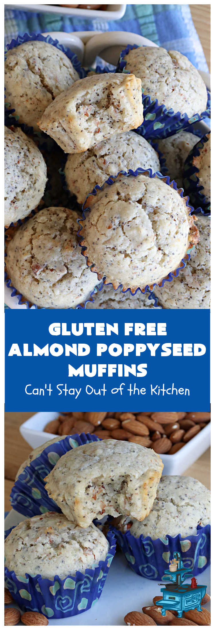 Gluten Free Almond Poppyseed Muffins | Can't Stay Out of the Kitchen | these moist, delicious #muffins include both #AlmondExtract & diced #almonds along with #poppyseeds for a wonderfully delightful & yummy #breakfast or #brunch idea. Using #GlutenFree flour allows your GF family or friends to also enjoy these fantastic #BreakfastMuffins. Great for a weekend, company or #holiday breakfast especially #Thanksgiving or #Christmas. #GlutenFreeAlmondPoppyseedMuffins