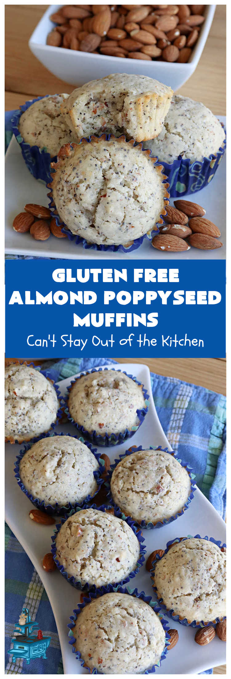 Gluten Free Almond Poppyseed Muffins | Can't Stay Out of the Kitchen | these moist, delicious #muffins include both #AlmondExtract & diced #almonds along with #poppyseeds for a wonderfully delightful & yummy #breakfast or #brunch idea. Using #GlutenFree #KingArthurFlour allows your GF family or friends to also enjoy these fantastic #BreakfastMuffins. Great for a weekend, company or #holiday breakfast especially #Thanksgiving or #Christmas. #GlutenFreeAlmondPoppyseedMuffins