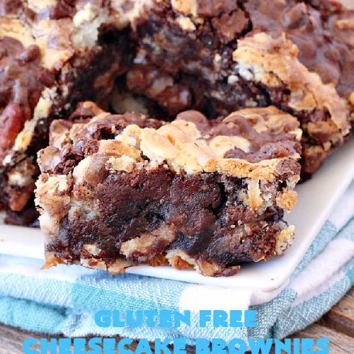 Gluten Free Cheesecake Brownies | Can't Stay Out of the Kitchen | these luscious #brownies have a #cheesecake layer swirled into the batter. They're rich, decadent & divine! On top of that, they're #GlutenFree so you can share them with anyone with gluten intolerance. #dessert #cookie #holiday #HolidayDessert #ChocolateDessert #CheesecakeDessert #coconut #GlutenFreeCheesecakeBrownies