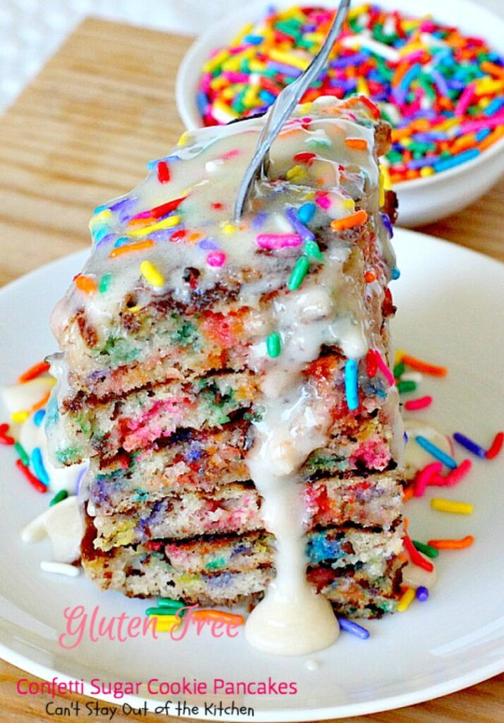 Gluten Free Confetti Sugar Cookie Pancakes | Can't Stay Out of the Kitchen