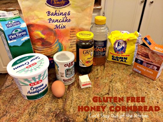 Gluten Free Honey Cornbread | Can't Stay Out of the Kitchen | This is my favorite #cornbread #recipe. I can eat the whole batch by myself! Terrific with soups, chili or any Tex-Mex entree. #GlutenFree #GlutenFreeHoneyCornbread
