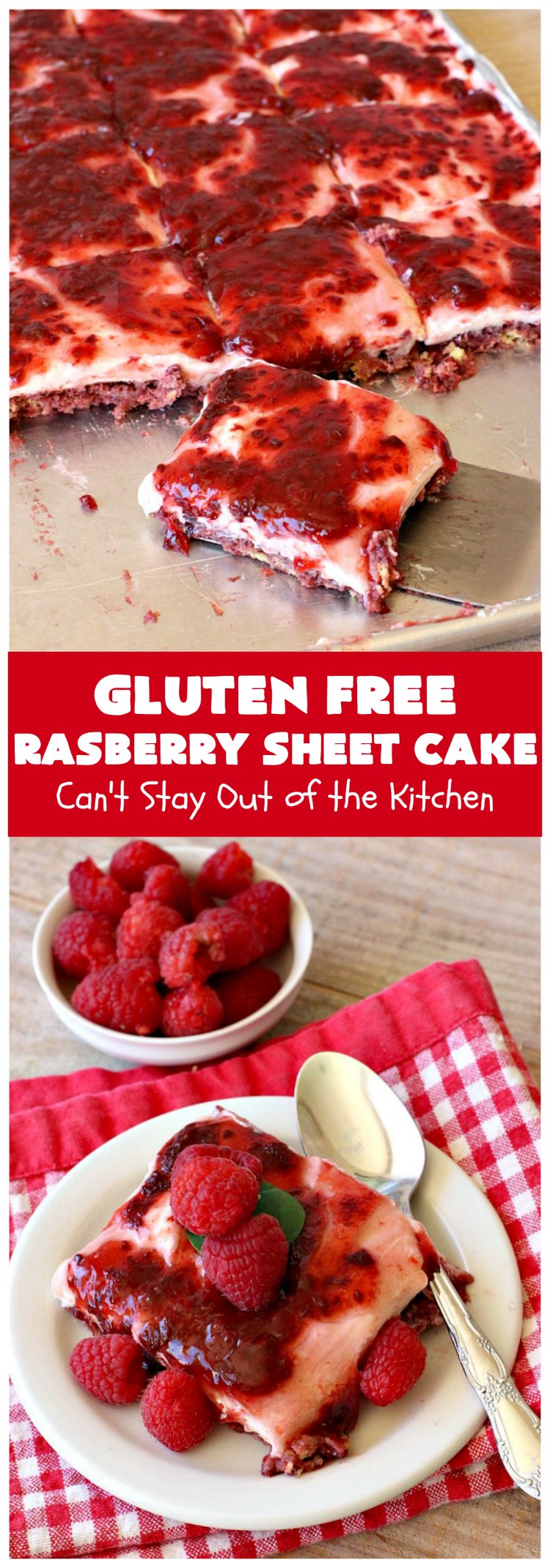 Gluten Free Raspberry Sheet Cake | Can't Stay Out of the Kitchen