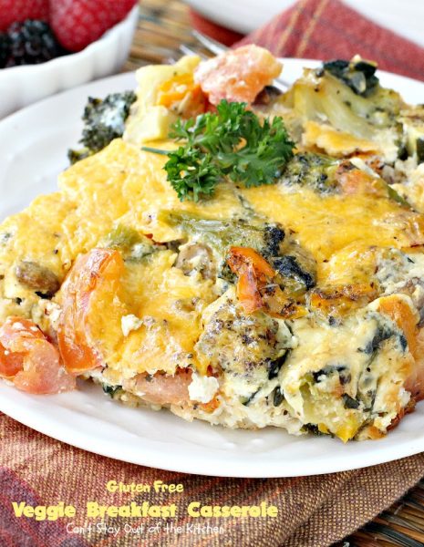 Gluten Free Veggie Breakfast Casserole | Can't Stay Out of the Kitchen | fabulous souffle-style #breakfast #casserole filled with several #veggies and #cheese. #glutenfree #MeatlessMonday