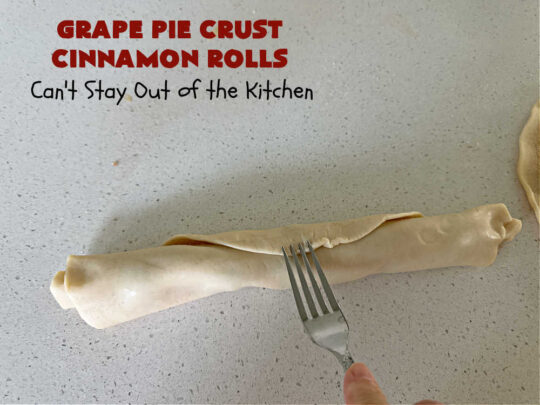 Grape Pie Crust Cinnamon Rolls | Can't Stay Out of the Kitchen | these luscious #CinnamonRolls are made with #PieCrust dough & use only #5Ingredients! #GrapeJelly & #cinnamon star in these lovely #PieCrustCinnamonRolls. Every bite will knock your socks off. Great for #breakfast, #brunch or #tailgating parties. #GrapePieCrustCinnamonRolls