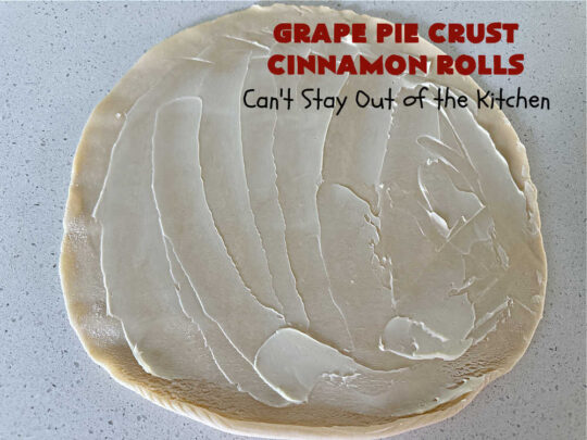 Grape Pie Crust Cinnamon Rolls | Can't Stay Out of the Kitchen | these luscious #CinnamonRolls are made with #PieCrust dough & use only #5Ingredients! #GrapeJelly & #cinnamon star in these lovely #PieCrustCinnamonRolls. Every bite will knock your socks off. Great for #breakfast, #brunch or #tailgating parties. #GrapePieCrustCinnamonRolls