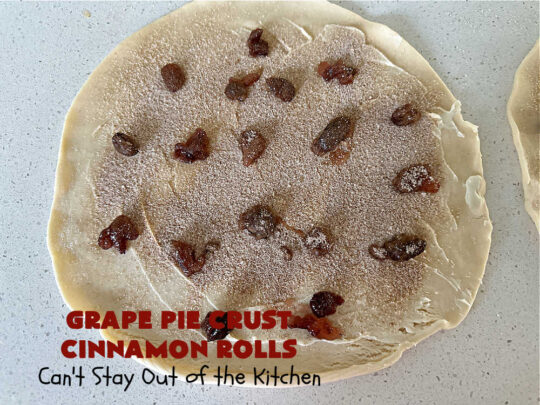 Grape Pie Crust Cinnamon Rolls | Can't Stay Out of the Kitchen | these luscious #CinnamonRolls are made with #PieCrust dough & use only #5Ingredients! #GrapeJelly & #cinnamon star in these lovely #PieCrustCinnamonRolls. Every bite will knock your socks off. Great for #breakfast, #brunch or #tailgating parties. #GrapePieCrustCinnamonRolls