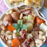 Great Northern Bean Soup | Can't Stay Out of the Kitchen | this is one of the BEST #HamAndBeanSoup #recipes I've ever eaten. This fantastic #GooseberryPatch #soup is hearty, filling, satisfying & irresistible comfort food. It's absolutely awesome served with #cornbread crumbed into it. Our company loved it! Great way to use up leftover #holiday #ham. #pork #GreatNorthernBeans #GreatNorthernBeanSoup #GlutenFree #ham #potatoes #carrots