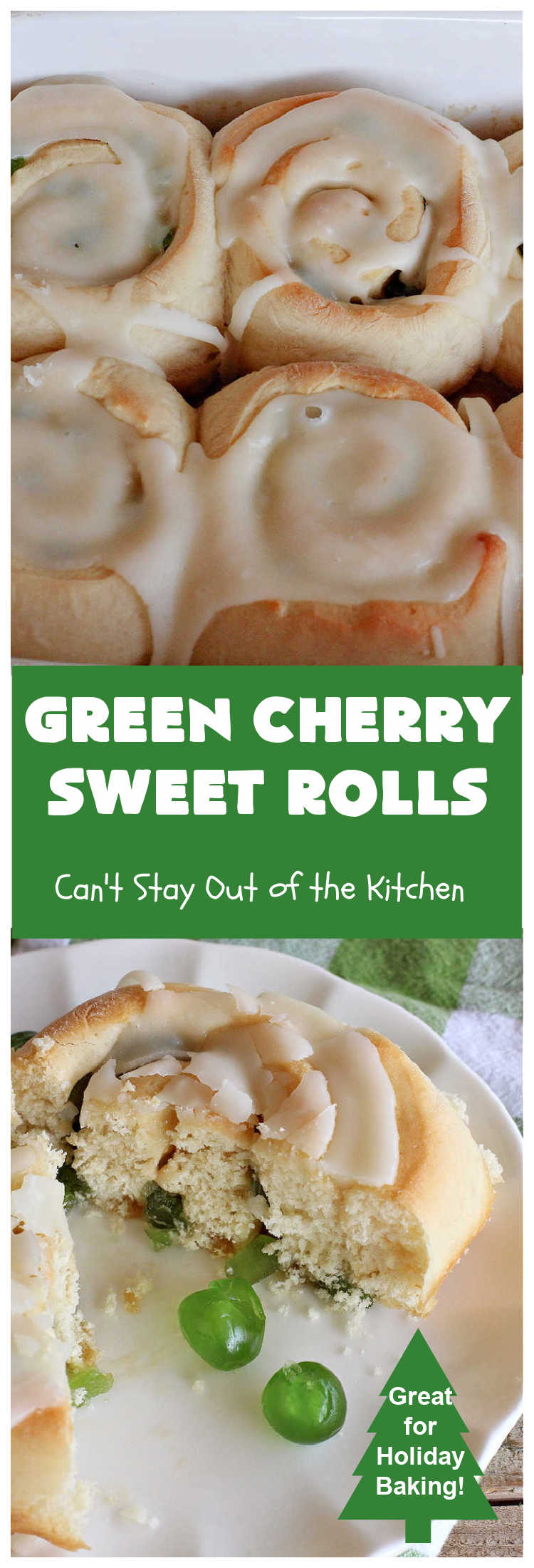 Green Cherry Sweet Rolls | Can't Stay Out of the Kitchen | These fantastic #SweetRolls will knock your socks off! No kidding. They're perfect for a #holiday #breakfast like #Thanksgiving #Christmas or #NewYearsDay. If you want to wow your family and friends, serve up a batch of these rolls. They'll be drooling from the first bite! #almond #cherries #GreenCherries #CherrySweetRolls #ParadiseFruitCompany #ParadiseCandiedFruit #HolidayBreakfast #GreenCherrySweetRolls