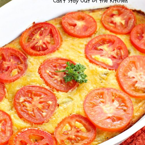 Green Chile Cheese Casserole | Can't Stay Out of the Kitchen | this is a fabulous #BreakfastCasserole to wake up to on a #holiday morning like #Thanksgiving, #Christmas or #NewYearsDay. It's got #TexMex flavors & filled with 2 cheeses & #eggs. Also good to serve for #MeatlessMondays. #CheddarCheese #MontereyJackCheese #GreenChilies #holiday #HolidayBreakfast #brunch #GlutenFree #GlutenFreeBreakfastCasserole #breakfast #GreenChileCheeseCasserole