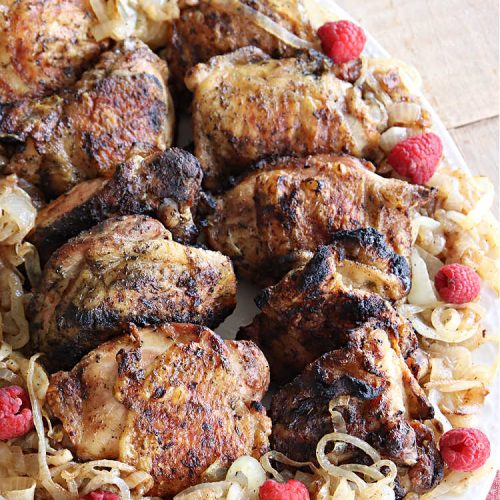 Grilled Chicken Thighs with Onions | Can't Stay Out of the Kitchen | this scrumptious #chicken entree is absolutely mouthwatering & irresistible. #VidaliaOnions are lightly seasoned and sautéed, then added on top of the #ChickenThighs before serving. Easy to make & so delicious. #GrilledChickenThighs #GlutenFree #healthy, #LowCalorie #GrilledChicken #GrilledChickenThighsWithOnions