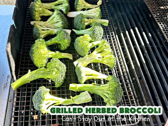 Grilled Herbed Broccoli | Can't Stay Out of the Kitchen | this simple & easy #recipe for #broccoli is adapted for the grill. It uses only a handful of ingredients & can be ready to eat in about 10 minutes! If you enjoy grilling out with friends & backyard barbecues, this is a #healthy, #GlutenFree #LowCalorie #SideDish everyone will enjoy. #broccoli #HerbedBroccoli #GrilledHerbedBroccoli