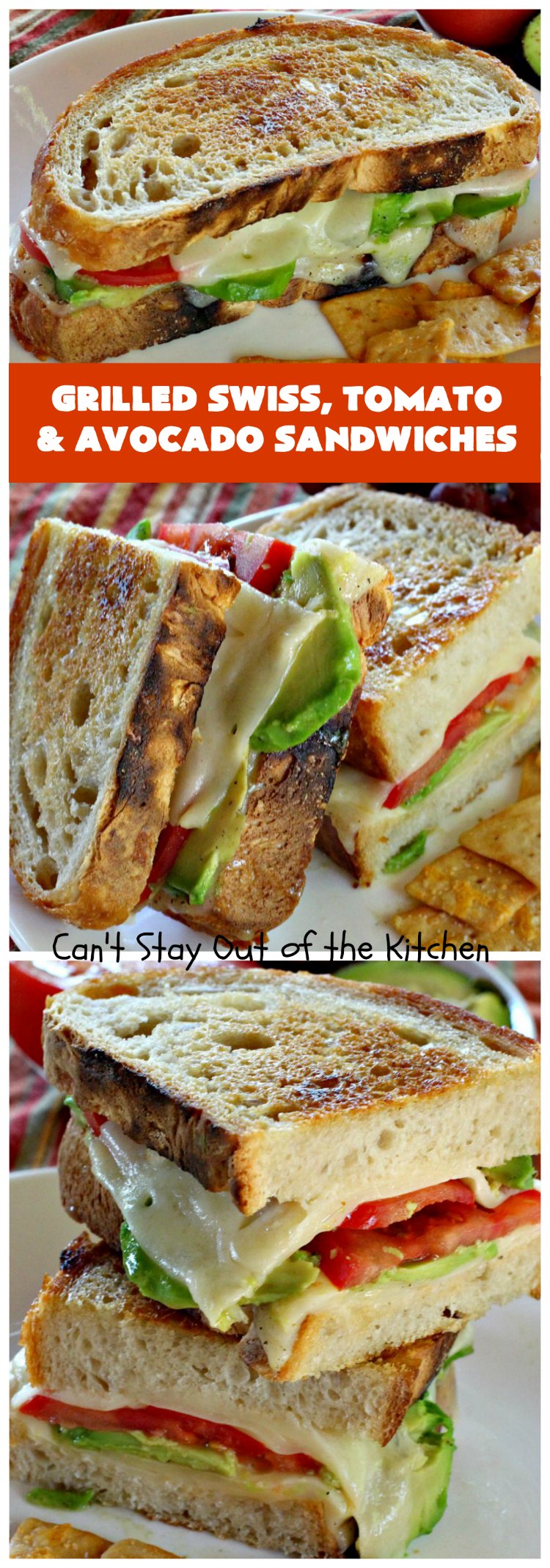 Grilled Swiss, Tomato and Avocado Sandwiches | Can't Stay Out of the Kitchen | these fantastic #sandwiches are always a huge hit when we make them. These are particularly good for a quick weekend lunch or meal when you've been busy with sporting events. Also great for #tailgating parties. #SwissCheese #tomatoes #avocados  #MeatlessMonday #GrilledCheeseSandwiches #GrilledSwissTomatoAndAvocadoSandwiches