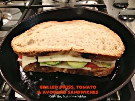 Grilled Swiss, Tomato and Avocado Sandwiches | Can't Stay Out of the Kitchen | these fantastic #sandwiches are always a huge hit when we make them. These are particularly good for a quick weekend lunch or meal when you've been busy with sporting events. Also great for #tailgating parties. #SwissCheese #tomatoes #avocados  #MeatlessMonday #GrilledCheeseSandwiches #GrilledSwissTomatoAndAvocadoSandwiches