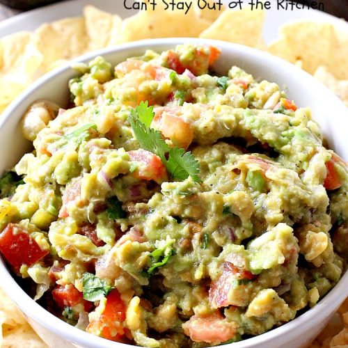Guacamole Hummus | Can't Stay Out of the Kitchen | this fabulous #appetizer combines the best #guacamole with the best #hummus. It's terrific for #tailgating parties or any potluck. #avocados #chickpeas #vegan #glutenfree