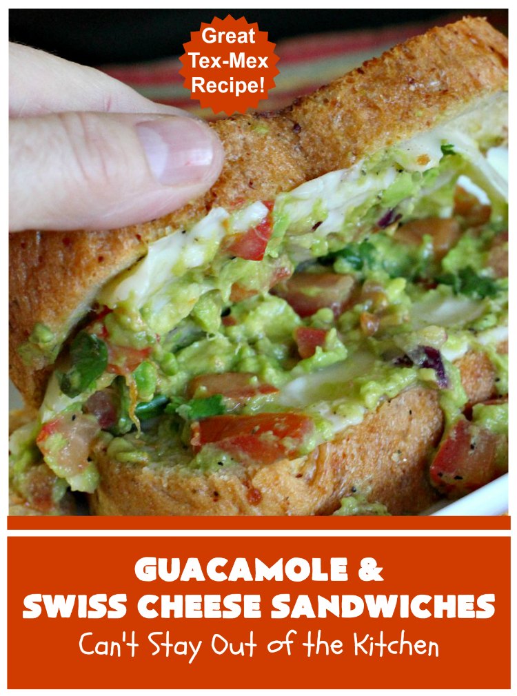 Guacamole and Swiss Cheese Sandwiches | Can't Stay Out of the Kitchen | the best of both worlds! #Guacamole plus #GrilledCheese! These #sandwiches are fantastic. Terrific for #tailgating parties or any time you want a quick lunch or supper. #avocados #SwissCheese #GuacamoleAndSwissCheeseSandwiches