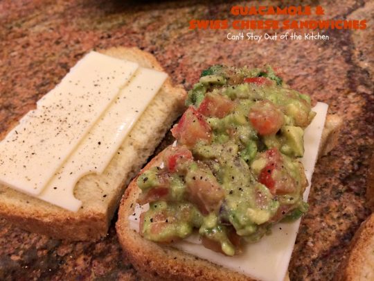 Guacamole and Swiss Cheese Sandwiches | Can't Stay Out of the Kitchen | the best of both worlds! #Guacamole plus #GrilledCheese! These #sandwiches are fantastic. Terrific for #tailgating parties or any time you want a quick lunch or supper. #avocados #SwissCheese #GuacamoleAndSwissCheeseSandwiches