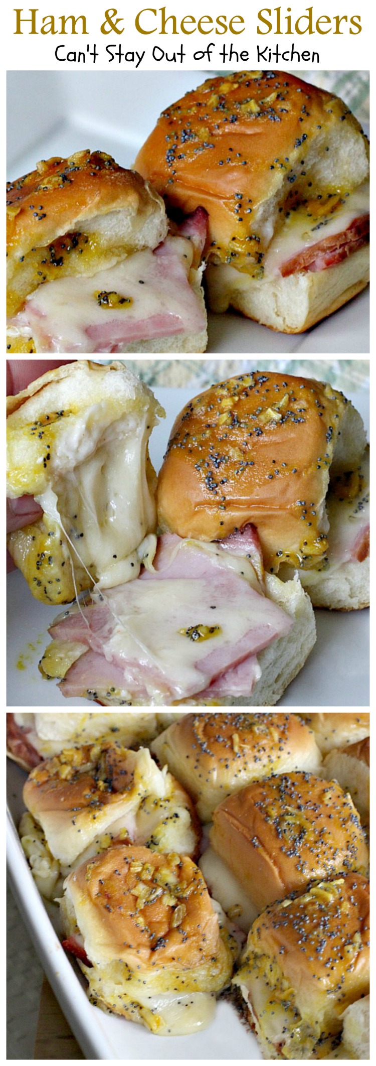 Ham & Cheese Sliders | Can't Stay Out of the Kitchen | these fantastic #sliders are so easy to make and so delicious to eat. They use #KingsHawaiianRolls. Great for #Tailgating and #SuperBowl parties. #Ham #Swisscheese