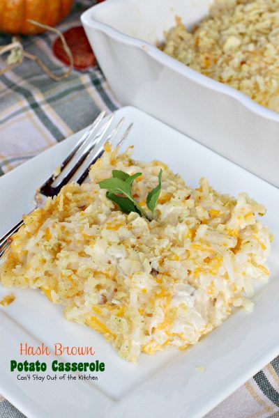 Hash Brown Potato Casserole | Can't Stay Out of the Kitchen | this fabulous #potato #casserole uses #creamofmushroomsoup, #cheese and sour cream and it's covered with sour cream and onion #potatochips! It's great for #holiday menus.