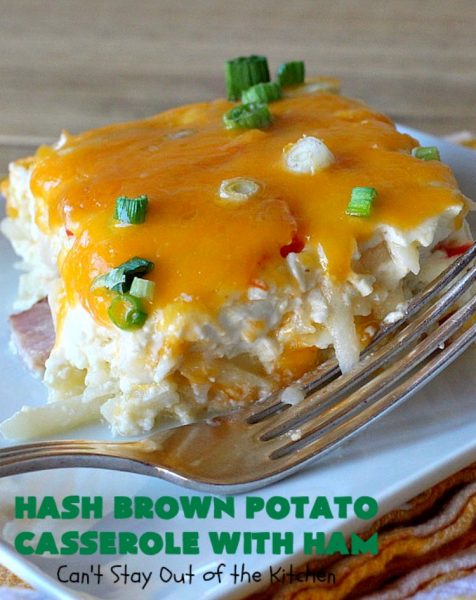 Hash Brown Potato Casserole with Ham | Can't Stay Out of the Kitchen | this amazing #HashBrownCasserole is filled with #ham, #CreamCheese & #CheddarCheese. It's a souffle-type casserole that's absolutely scrumptious. It's perfect for a #holiday #breakfast like #MothersDay or #FathersDay. #cheese #HashBrowns #HashBrownPotatoCasserole #GlutenFree #HolidayBreakfast #HolidayCasserole #GlutenFreeCasserole #GlutenFreeBreakfastCasserole #pork #MothersDayBreakfast #FathersDayBreakfast