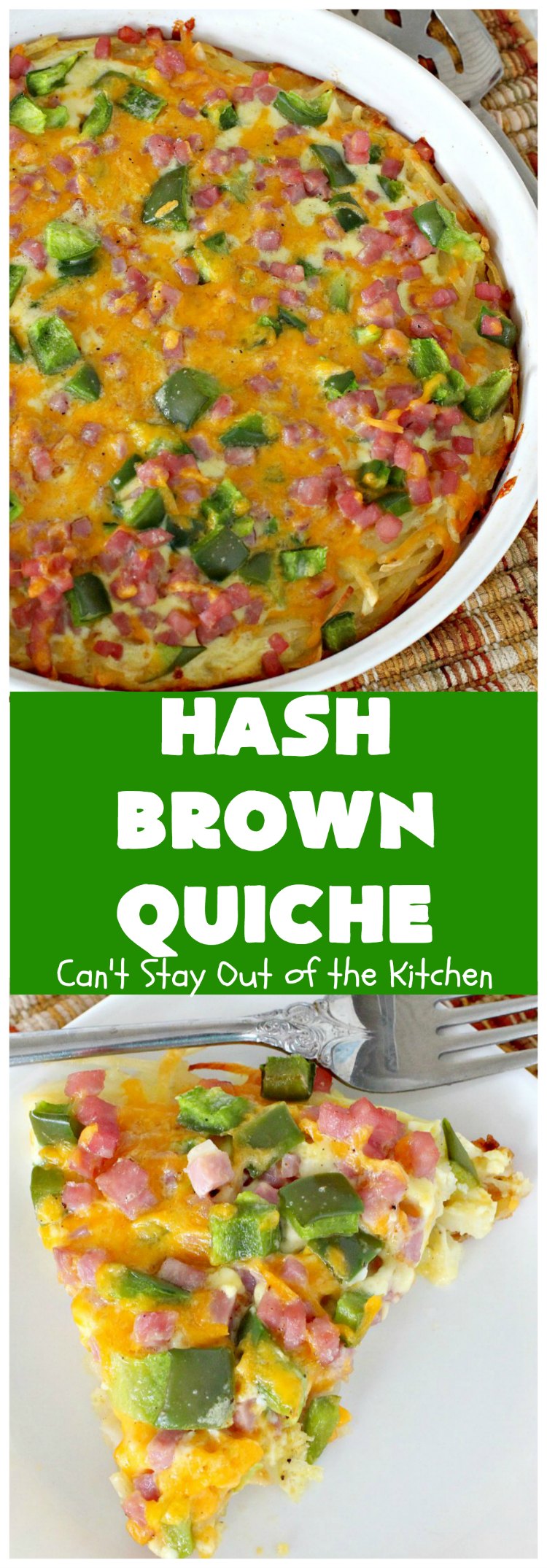 Hash Brown Quiche | Can't Stay Out of the Kitchen | this easy #quiche #recipe uses a #hashbrown crust. It's terrific for a #holiday #breakfast. #ham #cheddarcheese #glutenfree #pork #glutenfreequiche  #HolidayBreakfast