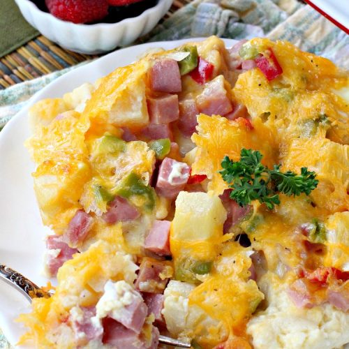 Hawaiian Breakfast Casserole | Can't Stay Out of the Kitchen | this heavenly #breakfast #casserole is made with #ham, #KingsHawaiianRolls, #pineapple & lots of #cheddarcheese. It's terrific for #holidays like #Christmas, #NewYearsDay & special occasion breakfasts. #pork #breakfastcasserole #HolidayBreakfast #ChristmasBreakfast #NewYearsDayBreakfast #Hawaiian