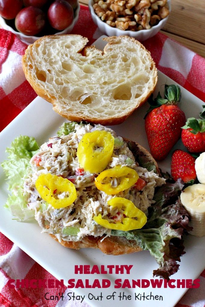 Healthy Chicken Salad Sandwiches | Can't Stay Out of the Kitchen | these amazing #ChickenSalad #sandwiches include #grapes, #walnuts & #IcelandicSkyrYogurt instead of mayonnaise! This healthier version of #ChickenSaladSandwiches is perfect for #tailgating parties or lunches. Our company drooled over them! #healthy #HealthyChickenSaladSandwiches #NoMayonnaiseChickenSalad