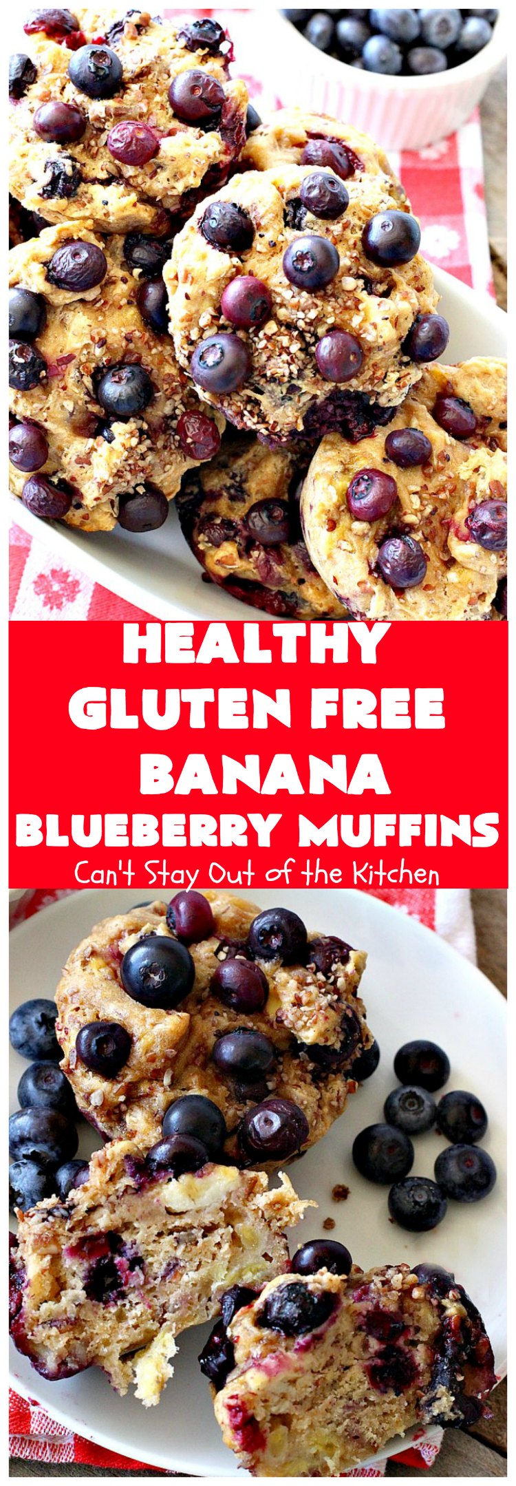 Healthy Gluten Free Banana Blueberry Muffins | Can't Stay Out of the Kitchen