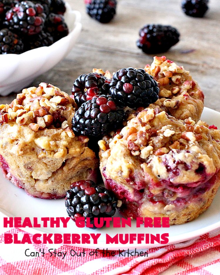 Healthy Gluten Free Blackberry Muffins | Can't Stay Out of the Kitchen | these fantastic #blackberry #muffins are made with #glutenfree flour & coconut sugar for a healthy alternative to regular muffins. They're perfect for a #holiday #breakfast like #MothersDay or #FathersDay. 