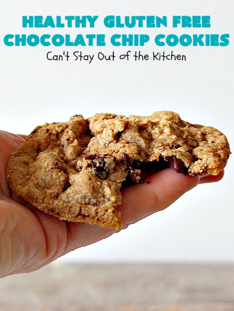 Healthy Gluten Free Chocolate Chip Cookies | Can't Stay Out of the Kitchen | these fantastic #chocolatechipcookies are made with #Krusteaz #glutenfree flour & coconut sugar. It's hard to believe this amazing #dessert is gluten free. #tailgating #chocolate #cookie