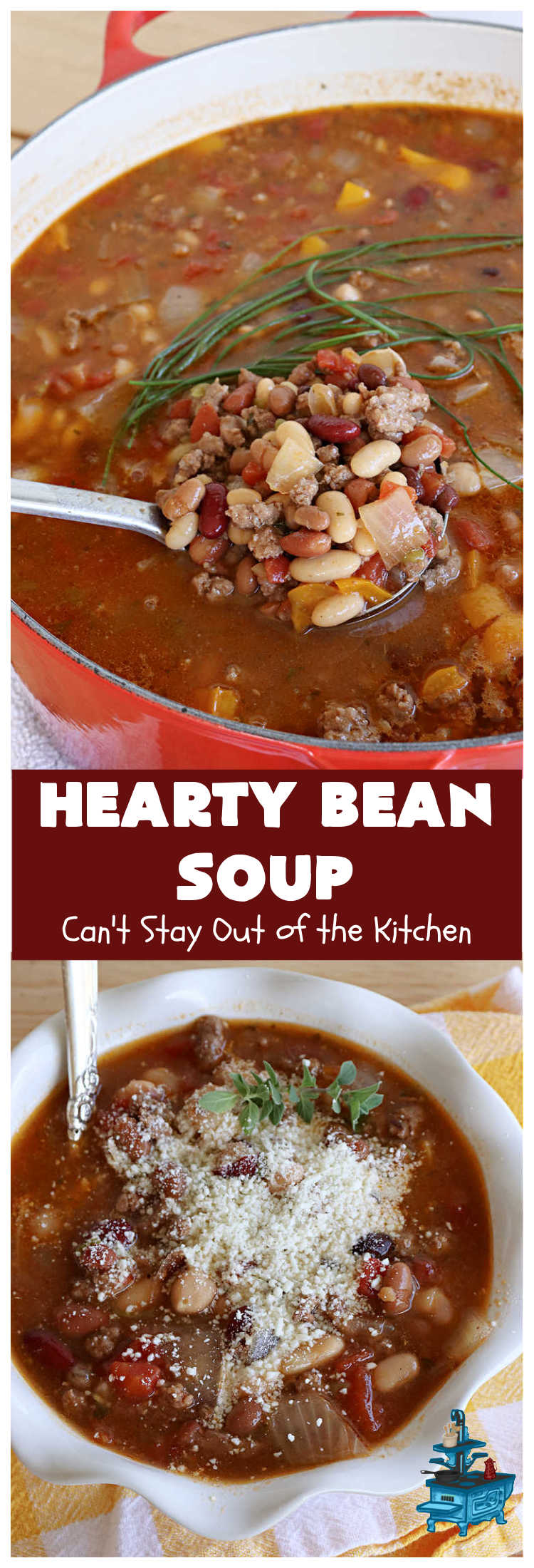 Hearty Bean Soup | Can't Stay Out of the Kitchen | This scrumptious #soup is chocked full of 8 different kinds of #beans. It's hearty & delicious & makes enough to serve a crowd. Great for #tailgating parties. #HeartyBeanSoup 
