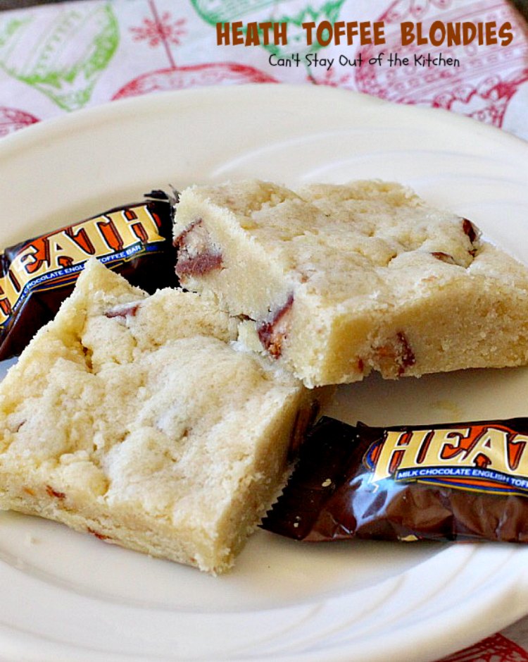Heath Toffee Blondies | Can't Stay Out of the Kitchen | these amazing #cookies use #HeathToffeeBars so they're filled with #chocolate & #toffee. So, so good! #dessert