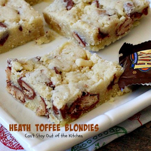 Heath Toffee Blondies | Can't Stay Out of the Kitchen | these amazing #cookies use #HeathToffeeBars so they're filled with #chocolate & #toffee. So, so good! #dessert