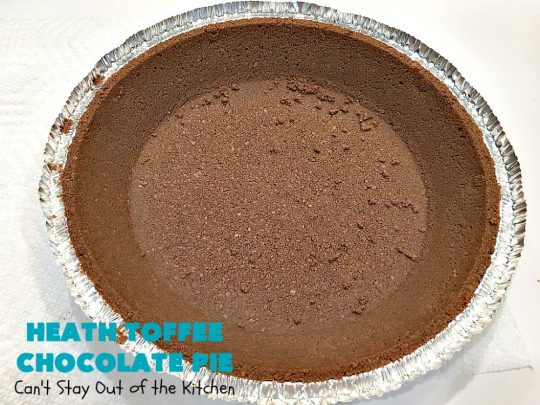 Heath Toffee Chocolate Pie | Can't Stay Out of the Kitchen | this luscious #ChocolatePie is rich, decadent & divine! It uses only 5 ingredients & is perfect for a #holiday or company #dessert #HeathToffeeBars #HeathToffeeChocolatePie #HeathToffeeDessert