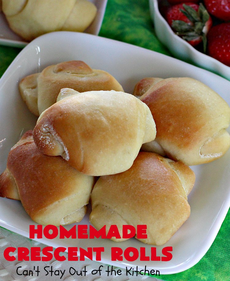 Homemade Crescent Rolls | Can't Stay Out of the Kitchen | these fantastic homemade #dinnerrolls can be made up a week in advance & stored in the refrigerator before baking. That makes them perfect for #holidays like #Thanksgiving or #Christmas. Make the #recipe a few days ahead & then roll out & bake the day you need them! #crescentrolls #bread #rolls #baking #homemadecrescentrolls #homemadedinnerrolls