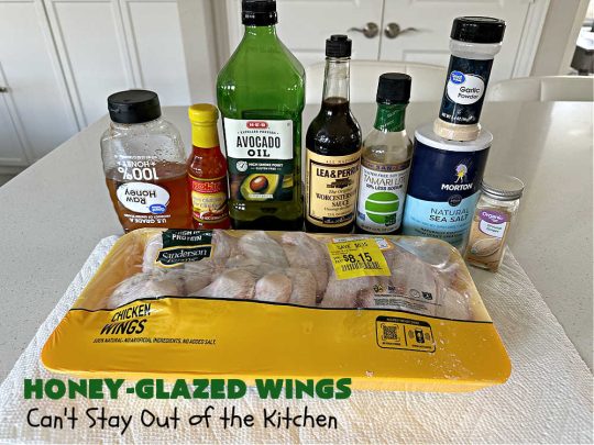 Honey-Glazed Wings | Can't Stay Out of the Kitchen | This easy-peasy #appetizer is a delicious marinated #recipe that's #baked up the next day. The #marinade is poured over the #ChickenWings before #baking so it's wonderfully easy to toss together for #tailgating parties, #potlucks & #BackyardBarbecues. #wings #chicken #poultry #GlutenFree #HoneyGlazedWings