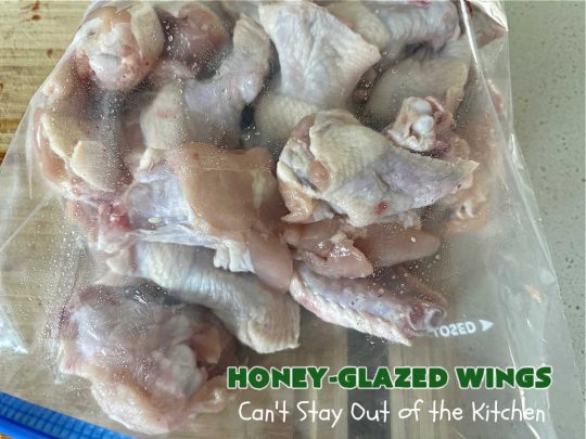 Honey-Glazed Wings | Can't Stay Out of the Kitchen | This easy-peasy #appetizer is a delicious marinated #recipe that's #baked up the next day. The #marinade is poured over the #ChickenWings before #baking so it's wonderfully easy to toss together for #tailgating parties, #potlucks & #BackyardBarbecues. #wings #chicken #poultry #GlutenFree #HoneyGlazedWings