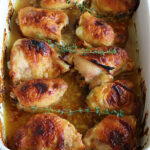 Honey Mustard Baked Chicken | Can't Stay Out of the Kitchen | this easy #6Ingredient No-Fuss #chicken #entree is perfect for weeknight dinners when you're scrambling for time! The flavors of #honey, #mustard & #CurryPowder make this #recipe sizzle! Excellent way to use #ChickenThighs. #GlutenFree #HoneyMustardBakedChicken