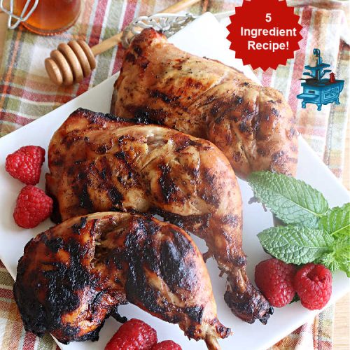 Honey Roasted Chicken | Can't Stay Out of the Kitchen | this simple & easy #5IngredientRecipe is ready for the #grill in 5 minutes! You can use any cut of #chicken including #ChickenLegQuarters. We slow-cook the #chicken pieces over the #grill until the meat is cooked to perfection. Great #MainDish #entree for #grilling out with friends & #BackyardBarbecues. #GlutenFree #healthy #LowCalorie #HoneyRoastedChicken