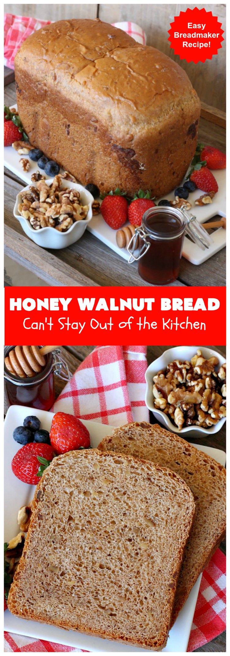 Honey Walnut Bread | Can't Stay Out of the Kitchen | delicious #HomemadeBread for the #Breadmaker!  Made with #walnuts & #honey. Great for #breakfast or dinner. #HoneyWalnutBread