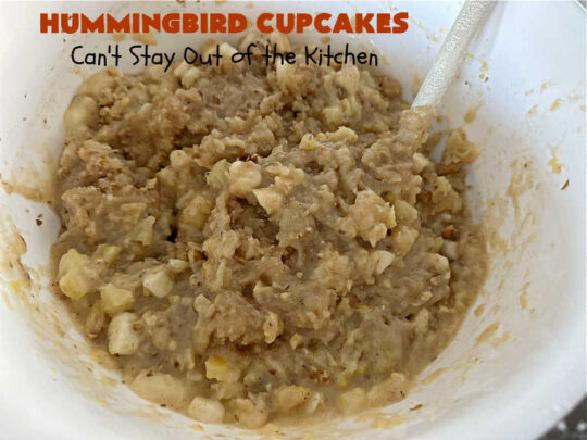 Hummingbird Cupcakes | Can't Stay Out of the Kitchen | Prepare to drool over every bite of these spectacular #cupcakes. #Walnuts, #cinnamon, #bananas #pineapple & a #CreamCheese #icing makes this #dessert rock! #HummingbirdCupcakes are just as amazing as #HummingbirdCake! #cake #HummingbirdDessert