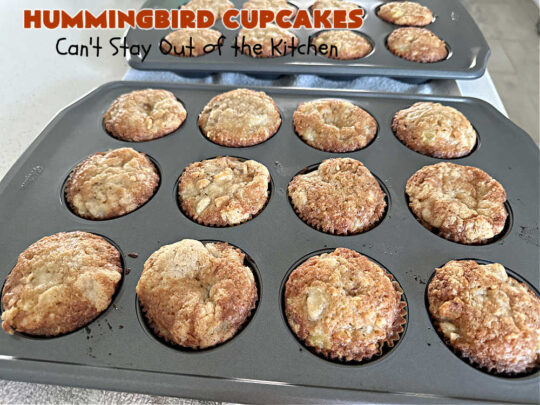 Hummingbird Cupcakes | Can't Stay Out of the Kitchen | Prepare to drool over every bite of these spectacular #cupcakes. #Walnuts, #cinnamon, #bananas #pineapple & a #CreamCheese #icing makes this #dessert rock! #HummingbirdCupcakes are just as amazing as #HummingbirdCake! #cake #HummingbirdDessert