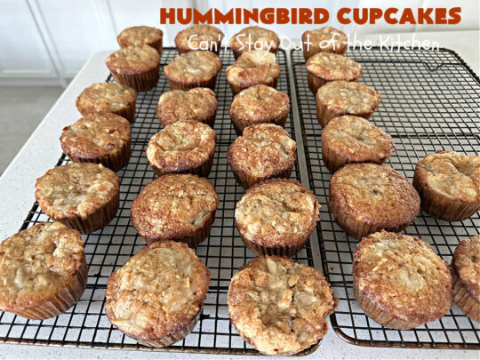 Hummingbird Cupcakes | Can't Stay Out of the Kitchen | Prepare to drool over every bite of these spectacular #cupcakes. #Walnuts, #cinnamon, #bananas #pineapple & a #CreamCheese #icing makes this #dessert rock! #HummingbirdCupcakes are just as amazing as #HummingbirdCake! #cake #HummingbirdDessert