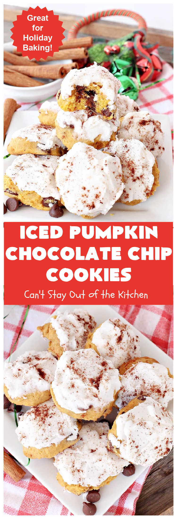 Iced Pumpkin Chocolate Chip Cookies | Can't Stay Out of the Kitchen