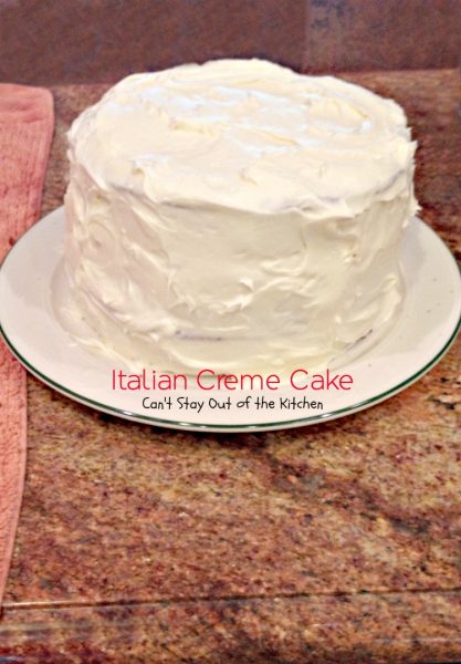 Italian Creme Cake | Can't Stay Out of the Kitchen | rich, decadent #cake with #pecans #coconut and #creamcheese in the cake and in the frosting! This cake is great to make for special occasions and #holiday #baking. #dessert