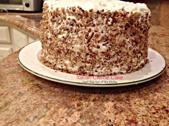 Italian Creme Cake | Can't Stay Out of the Kitchen | rich, decadent #cake with #pecans #coconut and #creamcheese in the cake and in the frosting! This cake is great to make for special occasions and #holiday #baking. #dessert