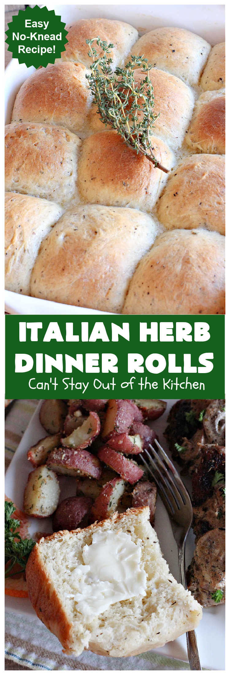 Italian Herb Dinner Rolls | Can't Stay Out of the Kitchen | these easy #NoKnead #DinnerRolls are fantastic! They're flavored with dried herbs like #basil, #thyme & #marjoram so they just pop in flavor. Terrific side for soup or chili, but also fantastic to serve for company or #holiday meals like #Easter or #MothersDay. Every bite is mouthwatering and irresistible! #bread #ItalianHerbDinnerRolls