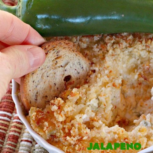 Jalapeno Popper Dip | Can't Stay Out of the Kitchen | this fantastic #TexMex #appetizer is terrific for #tailgating, #NewYearsEve or #SuperBowl parties. It's filled with lots of #cheese #jalapeno peppers & green #chilies & while it has some heat it doesn't overwhelm the taste buds.
