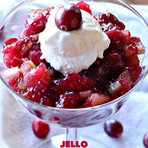 Jello Cranberry Salad | Can't Stay Out of the Kitchen | this #CongealedSalad is delightful for the #holidays. It's prepared a day in advance which is really helpful. It's made with either fresh #cranberries & sugar or #WholeBerryCranberrySauce. It also has diced #celery, #apples & #pineapple. This terrific #salad is great for #Thanksgiving or #Christmas dinner. #GlutenFree #Jello #HolidaySideDish #JelloCranberrySalad