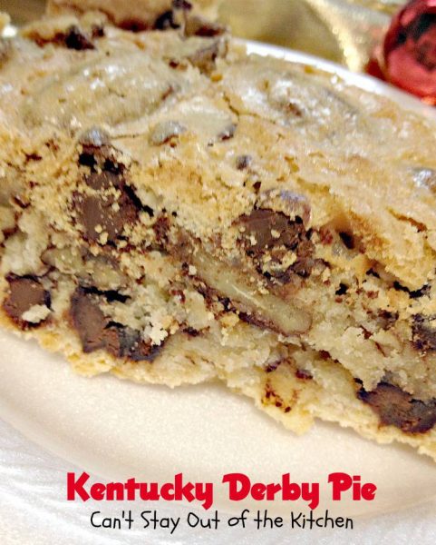 Kentucky Derby Pie | Can't Stay Out of the Kitchen | Rich, decadent and amazing! This lovely #pie is filled with #chocolatechips and #pecans. Tastes like eating #tollhousecookies but in pie form. #chocolate #dessert